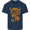Steampunk Reindeer Funny Christmas Mens V-Neck Cotton T-Shirt Navy Blue