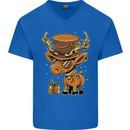 Steampunk Reindeer Funny Christmas Mens V-Neck Cotton T-Shirt Royal Blue