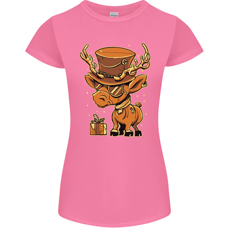 Steampunk Reindeer Funny Christmas Womens Petite Cut T-Shirt Azalea