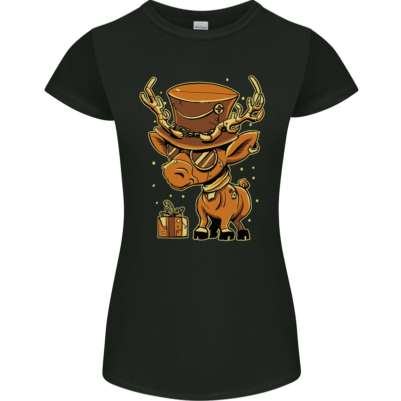 Steampunk Reindeer Funny Christmas Womens Petite Cut T-Shirt Black