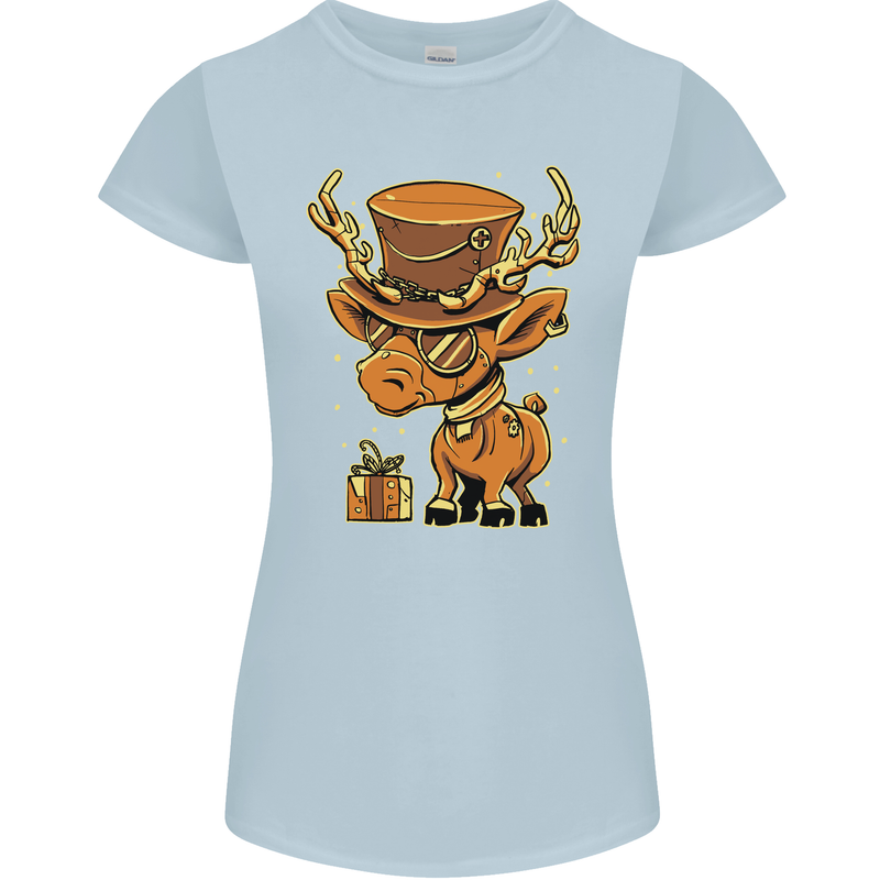 Steampunk Reindeer Funny Christmas Womens Petite Cut T-Shirt Light Blue