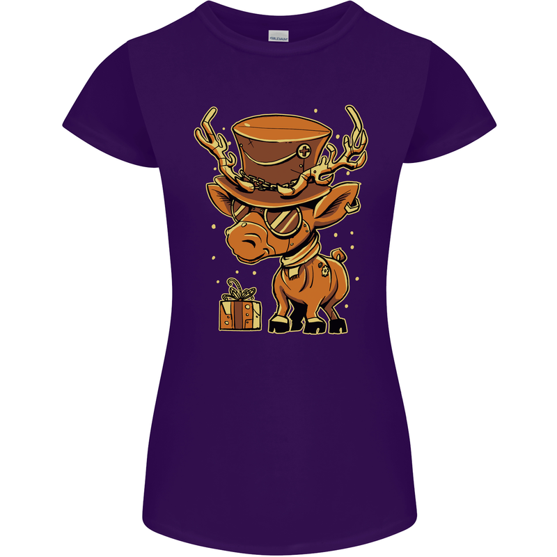 Steampunk Reindeer Funny Christmas Womens Petite Cut T-Shirt Purple