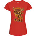 Steampunk Reindeer Funny Christmas Womens Petite Cut T-Shirt Red