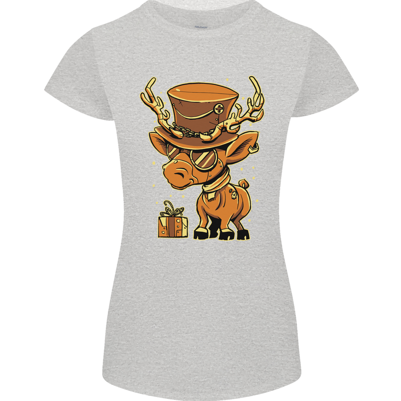 Steampunk Reindeer Funny Christmas Womens Petite Cut T-Shirt Sports Grey