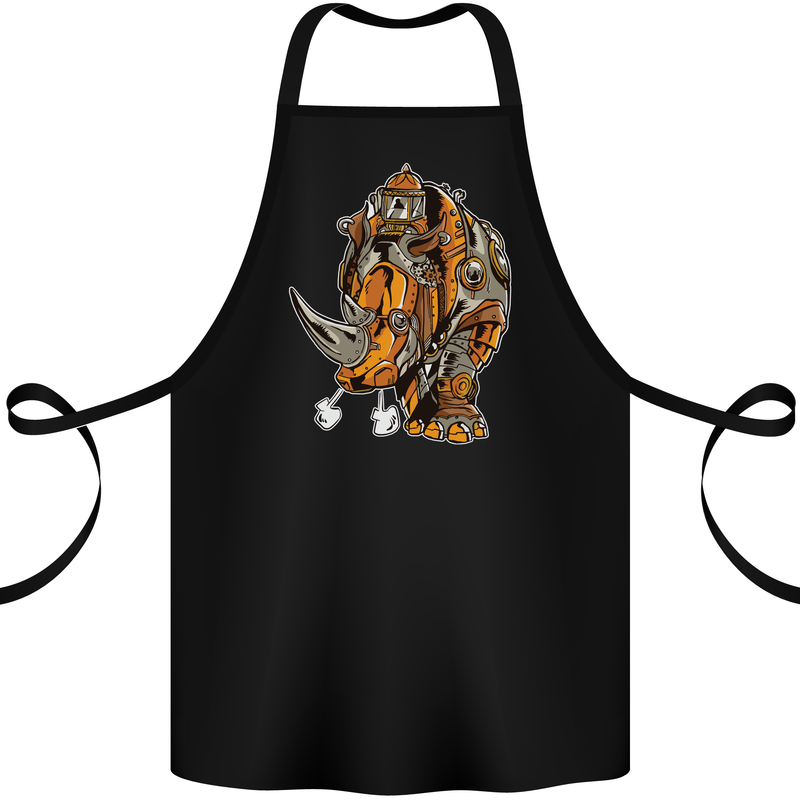 Steampunk Rhino Rhinoceros Cotton Apron 100% Organic Black