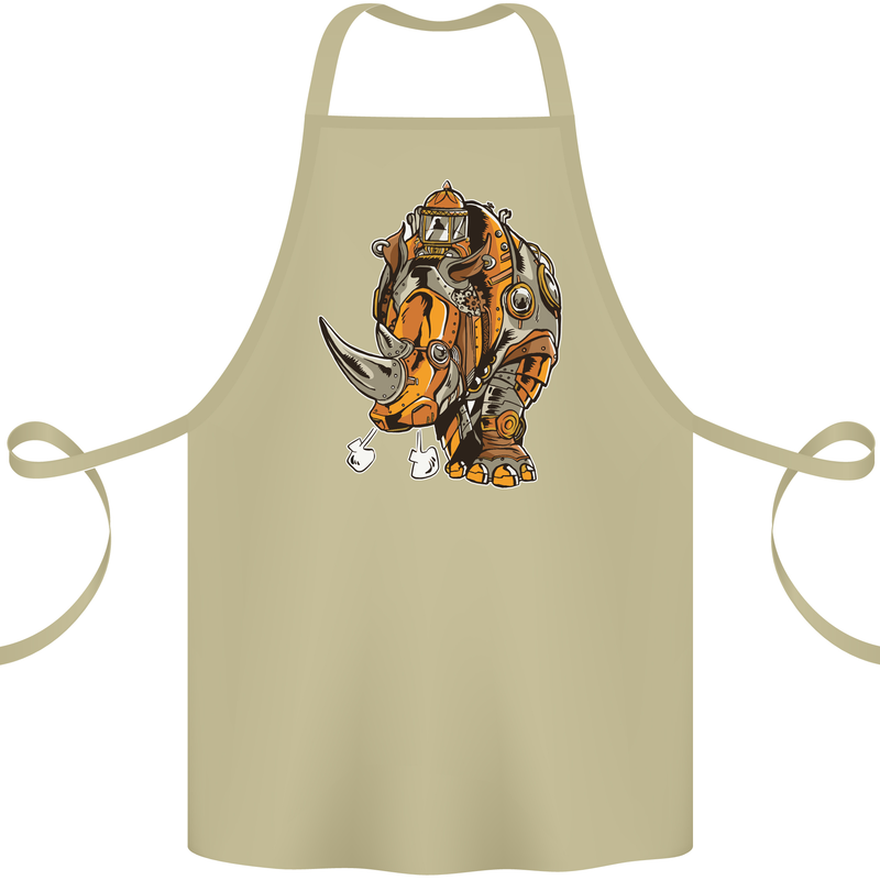 Steampunk Rhino Rhinoceros Cotton Apron 100% Organic Khaki