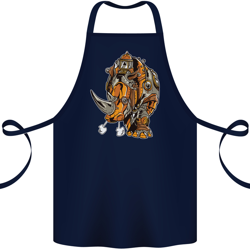 Steampunk Rhino Rhinoceros Cotton Apron 100% Organic Navy Blue