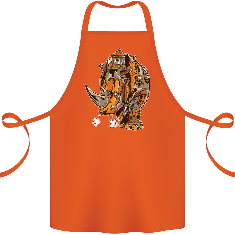 Steampunk Rhino Rhinoceros Cotton Apron 100% Organic Orange
