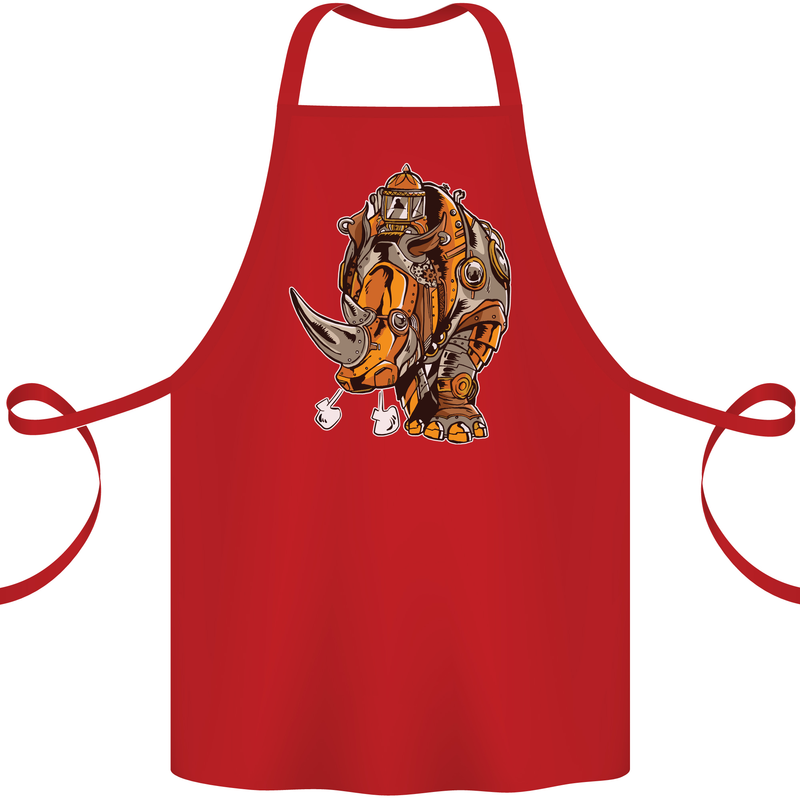 Steampunk Rhino Rhinoceros Cotton Apron 100% Organic Red