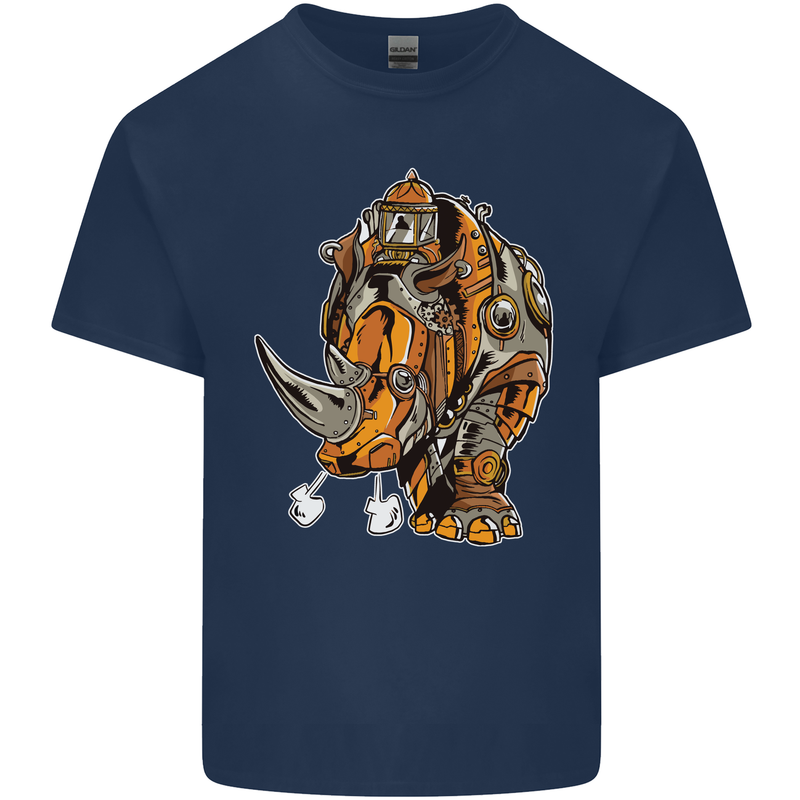 Steampunk Rhino Rhinoceros Kids T-Shirt Childrens Navy Blue
