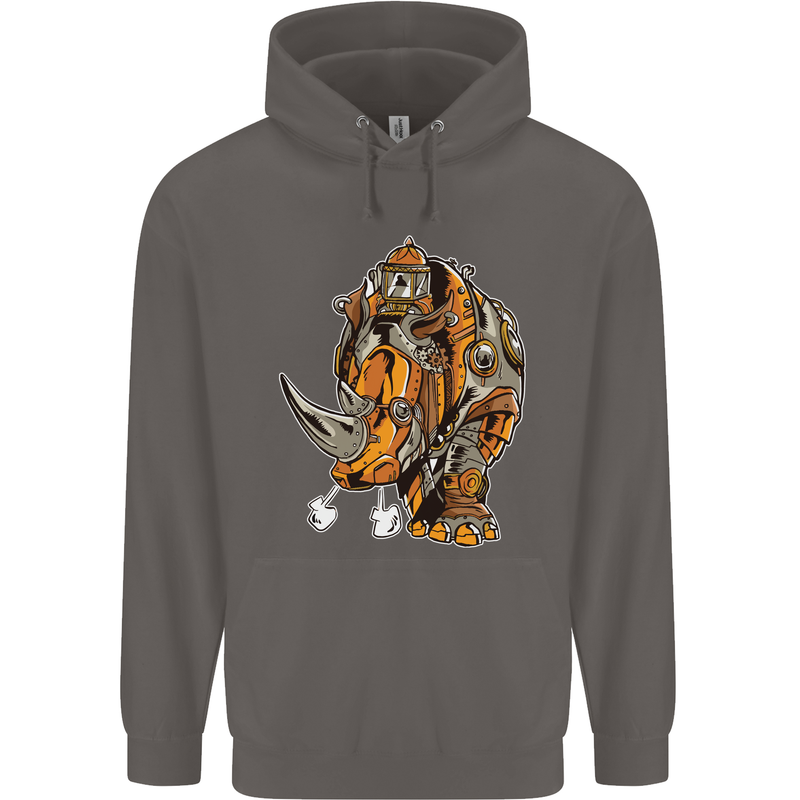 Steampunk Rhino Rhinoceros Mens 80% Cotton Hoodie Charcoal