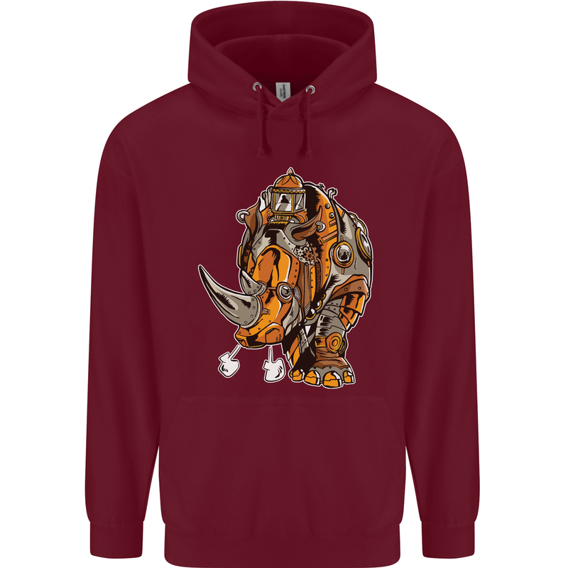 Steampunk Rhino Rhinoceros Mens 80% Cotton Hoodie Maroon