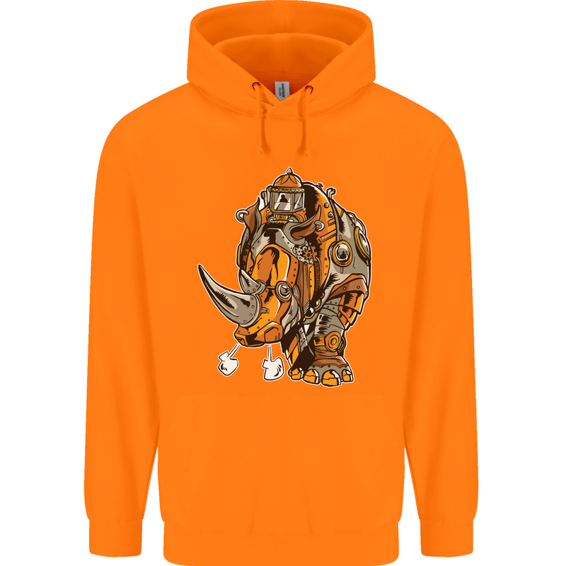 Steampunk Rhino Rhinoceros Mens 80% Cotton Hoodie Orange