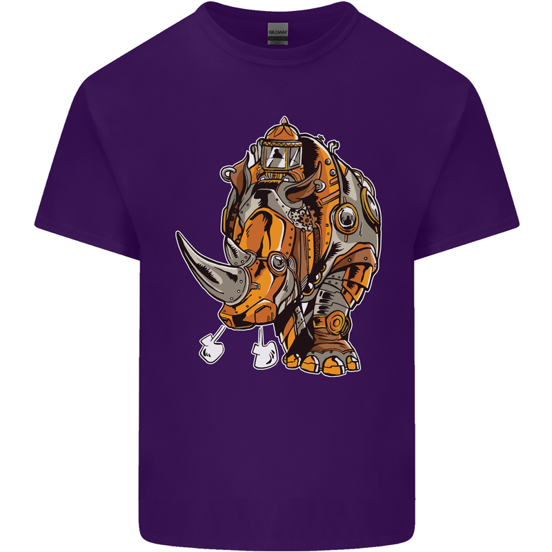 Steampunk Rhino Rhinoceros Mens Cotton T-Shirt Tee Top Purple