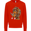 Steampunk Rhino Rhinoceros Mens Sweatshirt Jumper Bright Red