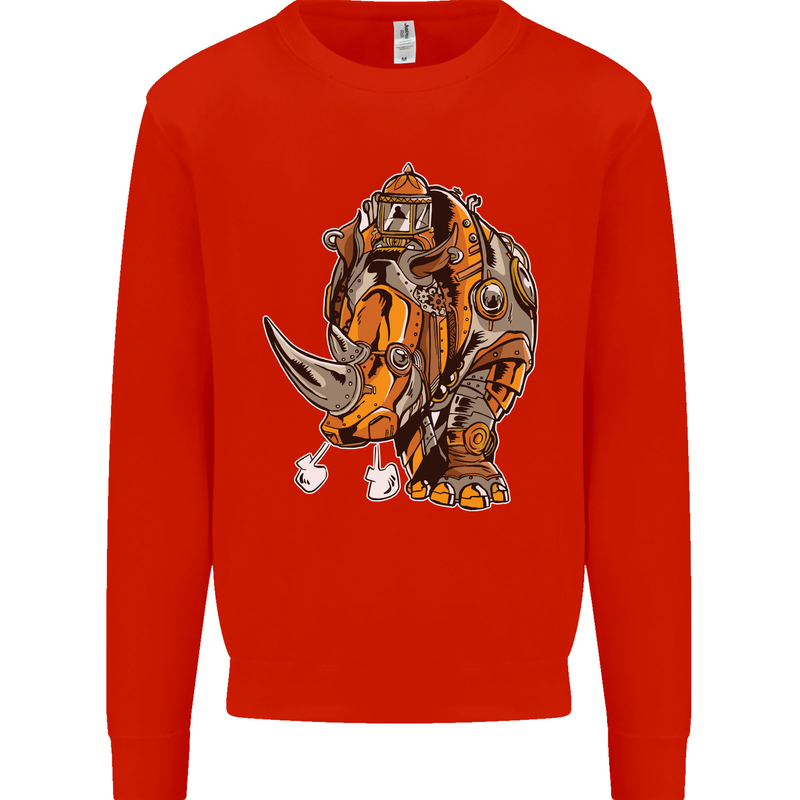 Steampunk Rhino Rhinoceros Mens Sweatshirt Jumper Bright Red