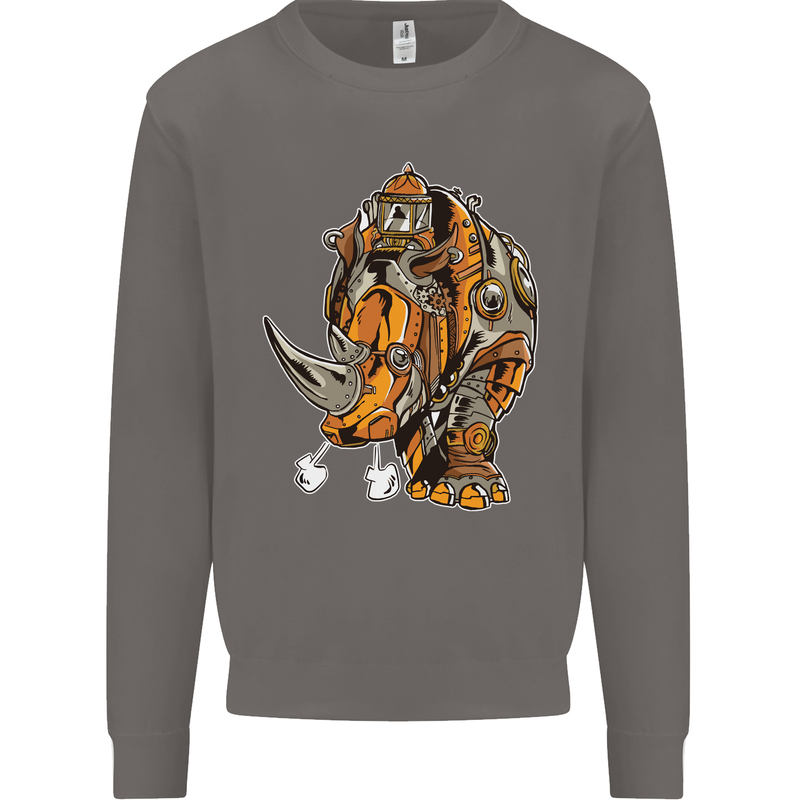 Steampunk Rhino Rhinoceros Mens Sweatshirt Jumper Charcoal