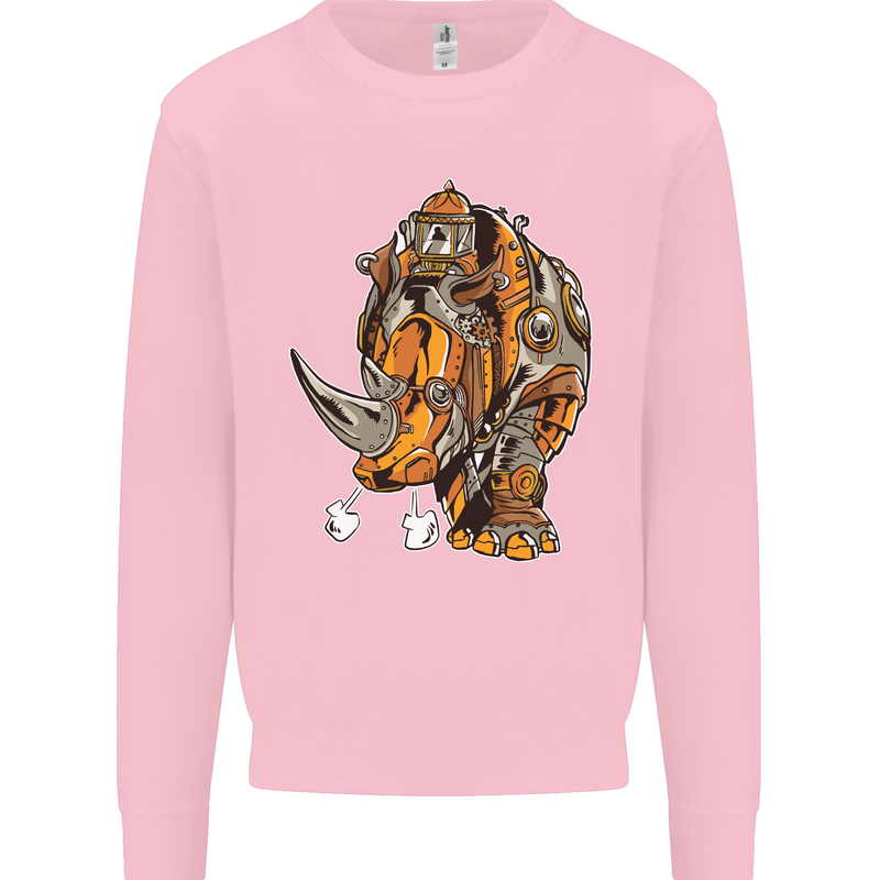 Steampunk Rhino Rhinoceros Mens Sweatshirt Jumper Light Pink