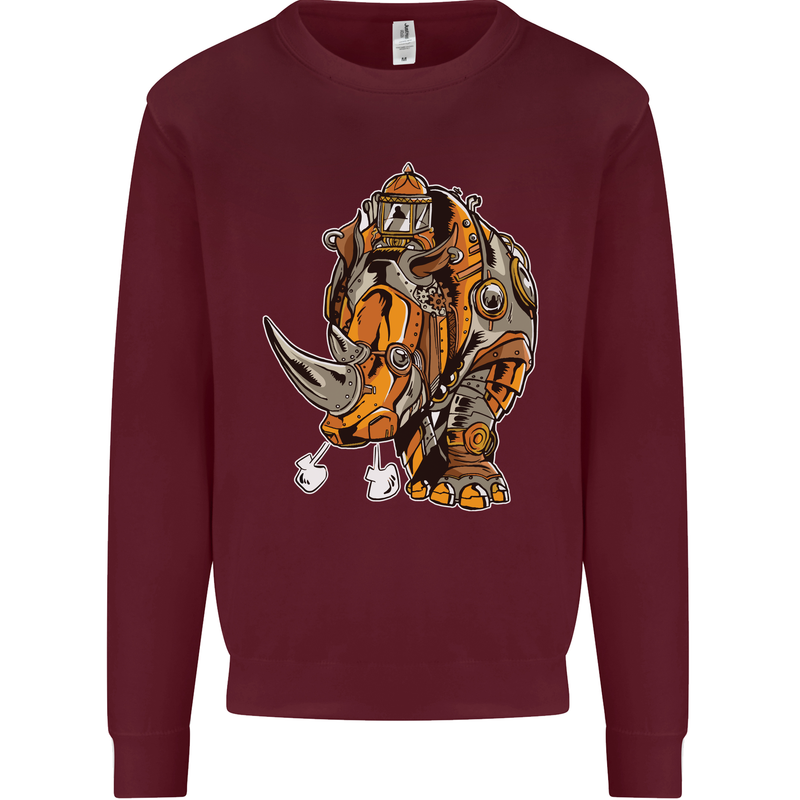 Steampunk Rhino Rhinoceros Mens Sweatshirt Jumper Maroon