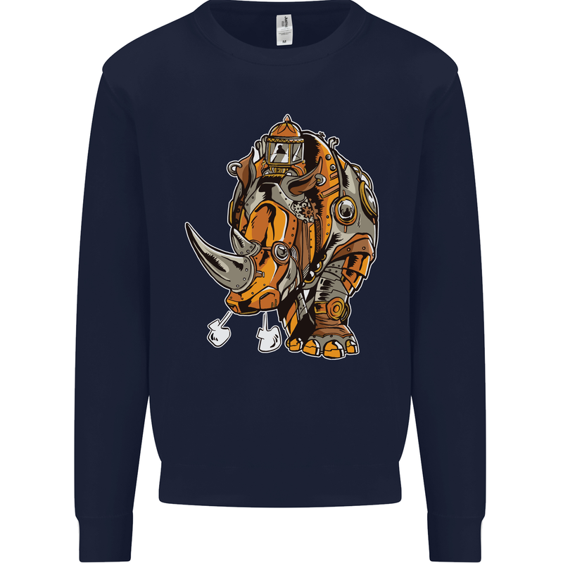 Steampunk Rhino Rhinoceros Mens Sweatshirt Jumper Navy Blue