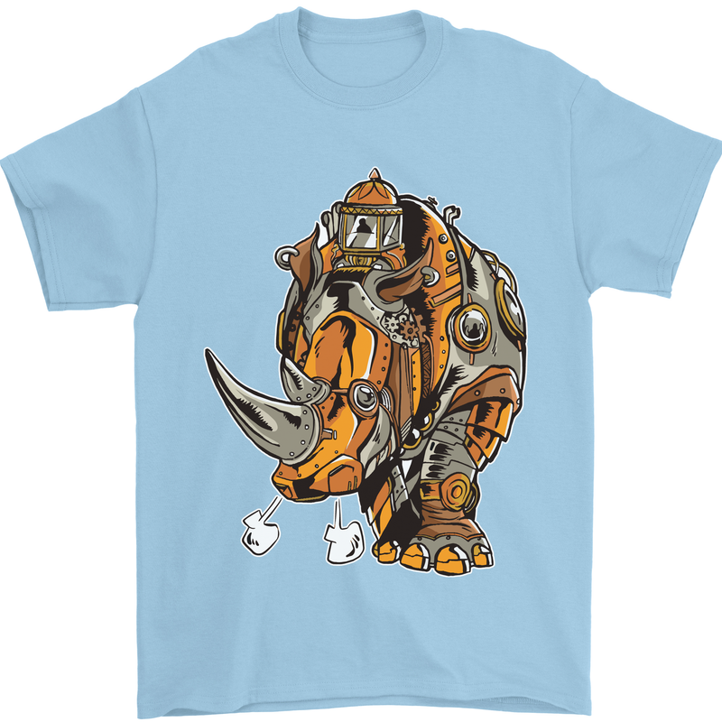 Steampunk Rhino Rhinoceros Mens T-Shirt Cotton Gildan Light Blue