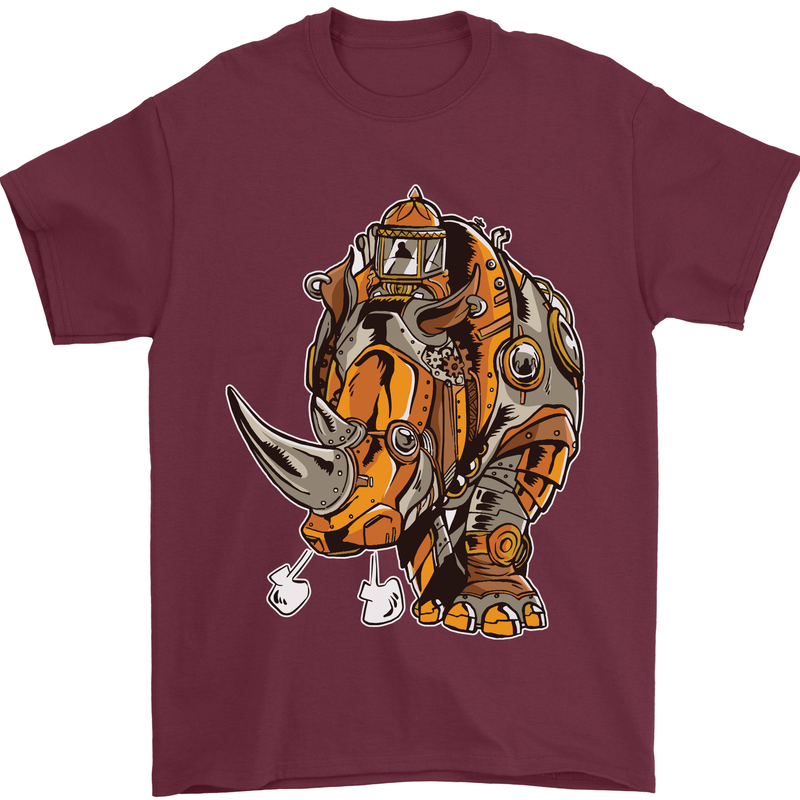 Steampunk Rhino Rhinoceros Mens T-Shirt Cotton Gildan Maroon