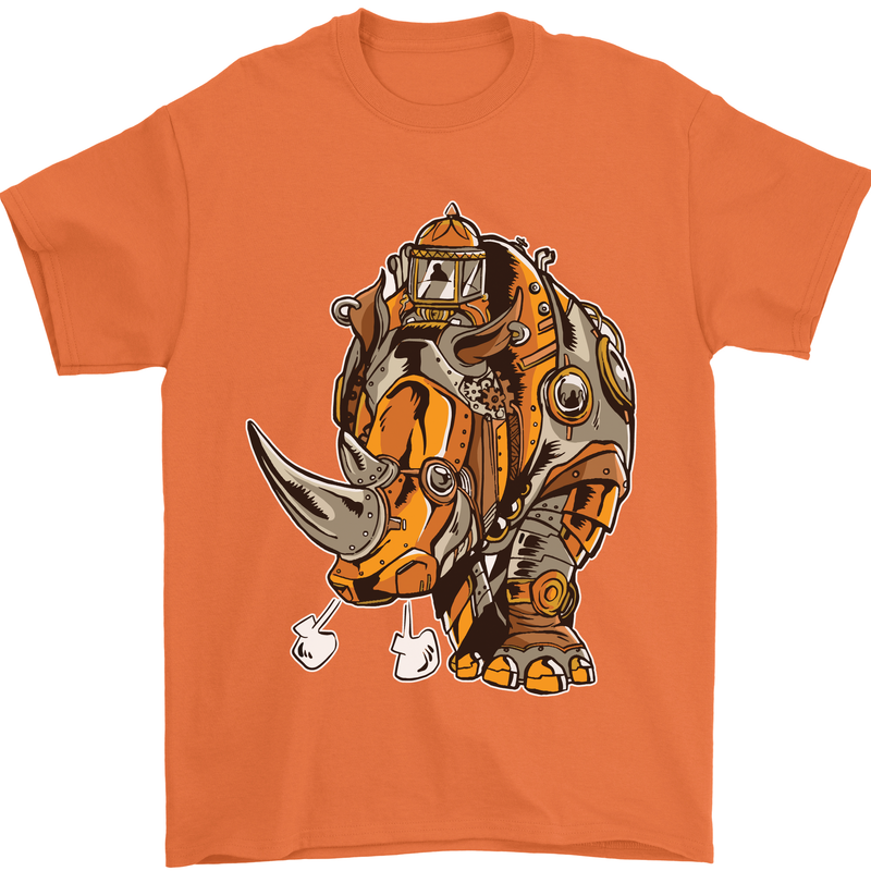 Steampunk Rhino Rhinoceros Mens T-Shirt Cotton Gildan Orange