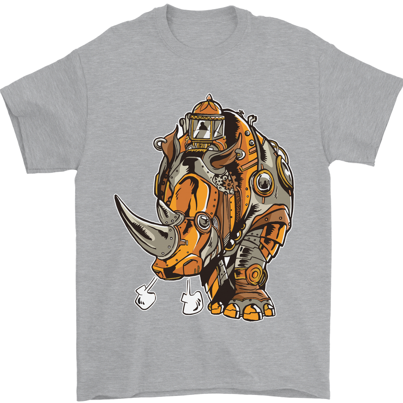 Steampunk Rhino Rhinoceros Mens T-Shirt Cotton Gildan Sports Grey