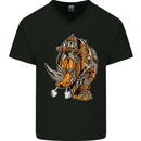 Steampunk Rhino Rhinoceros Mens V-Neck Cotton T-Shirt Black