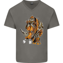 Steampunk Rhino Rhinoceros Mens V-Neck Cotton T-Shirt Charcoal