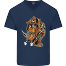 Steampunk Rhino Rhinoceros Mens V-Neck Cotton T-Shirt Navy Blue