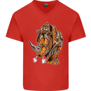 Steampunk Rhino Rhinoceros Mens V-Neck Cotton T-Shirt Red