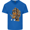 Steampunk Rhino Rhinoceros Mens V-Neck Cotton T-Shirt Royal Blue