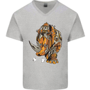 Steampunk Rhino Rhinoceros Mens V-Neck Cotton T-Shirt Sports Grey