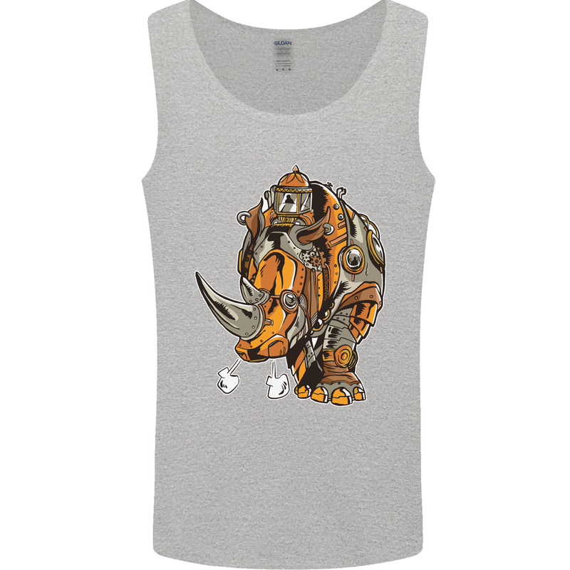 Steampunk Rhino Rhinoceros Mens Vest Tank Top Sports Grey