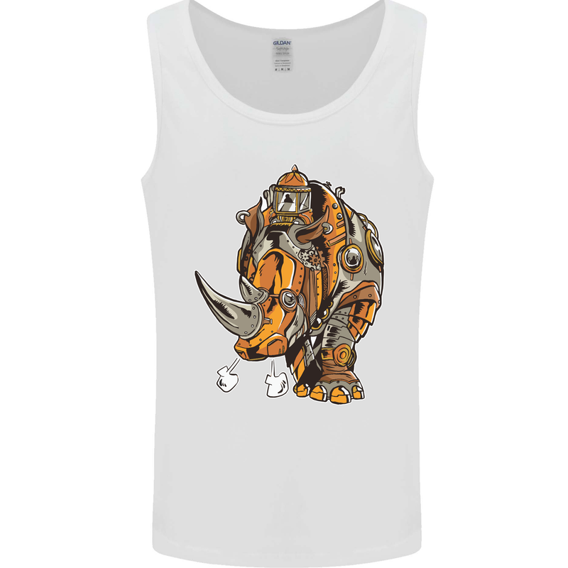 Steampunk Rhino Rhinoceros Mens Vest Tank Top White