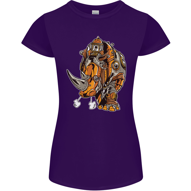 Steampunk Rhino Rhinoceros Womens Petite Cut T-Shirt Purple