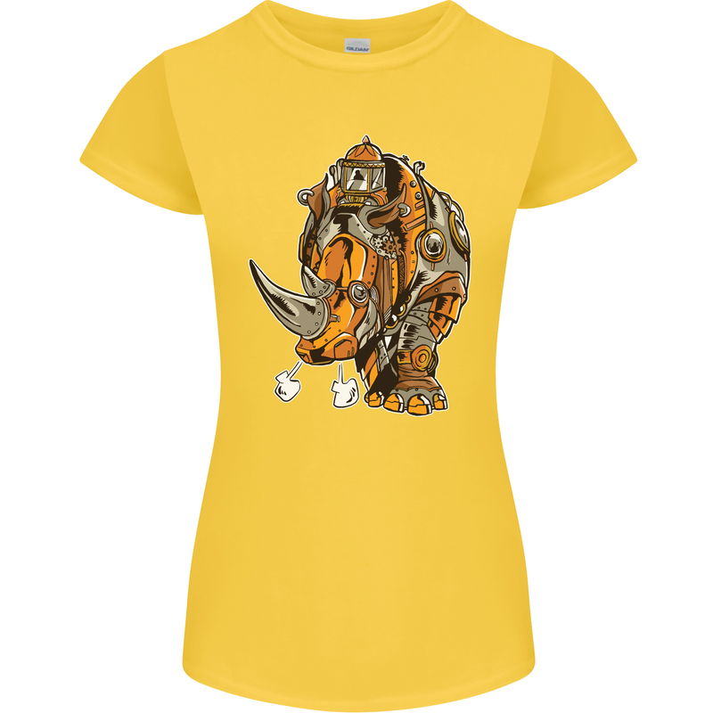 Steampunk Rhino Rhinoceros Womens Petite Cut T-Shirt Yellow