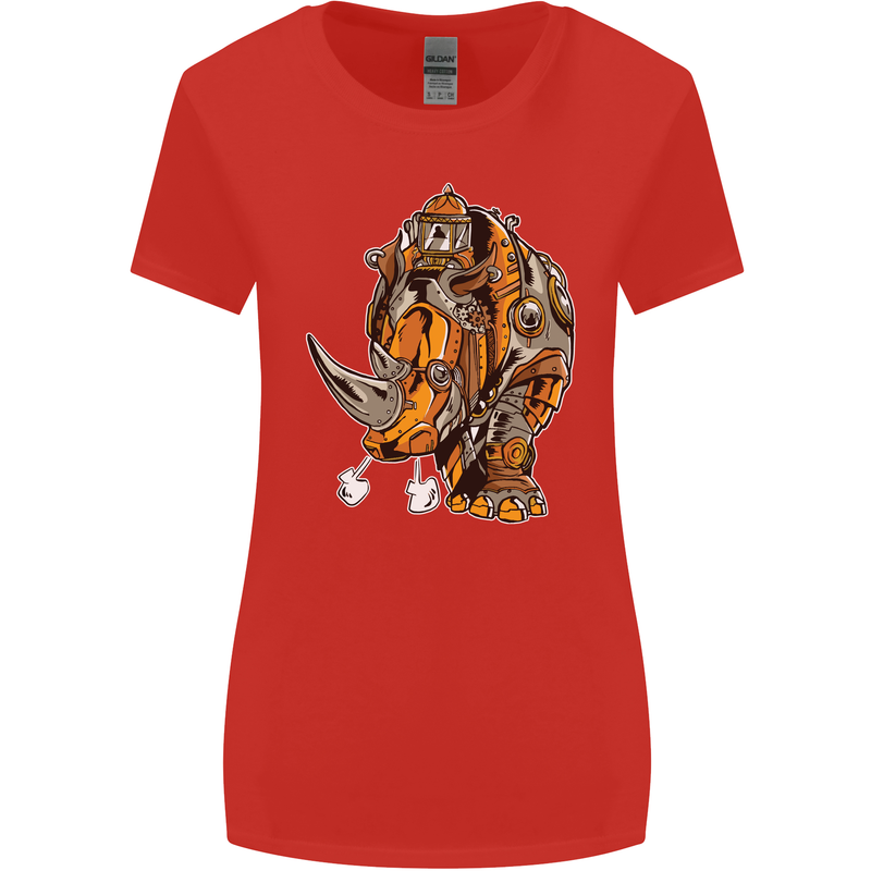 Steampunk Rhino Rhinoceros Womens Wider Cut T-Shirt Red