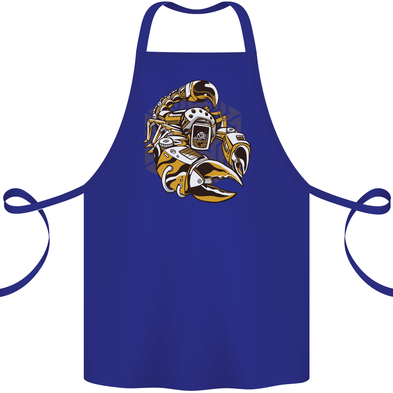 Steampunk Scorpion Cotton Apron 100% Organic Royal Blue