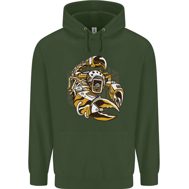 Steampunk Scorpion Mens 80% Cotton Hoodie Forest Green