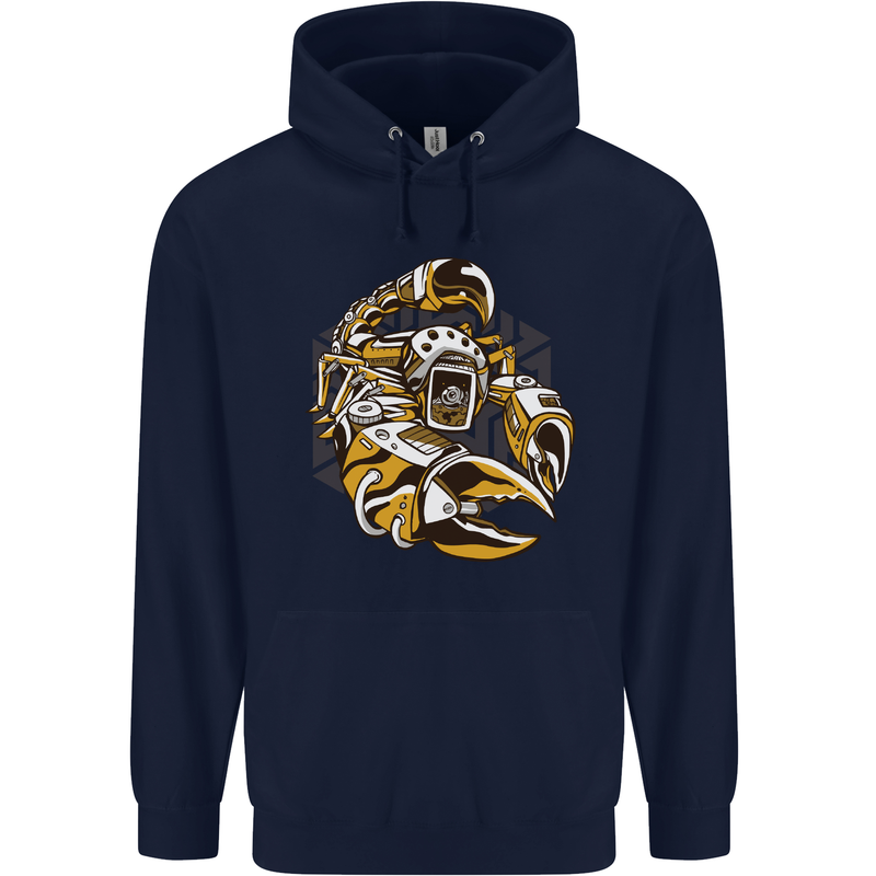 Steampunk Scorpion Mens 80% Cotton Hoodie Navy Blue