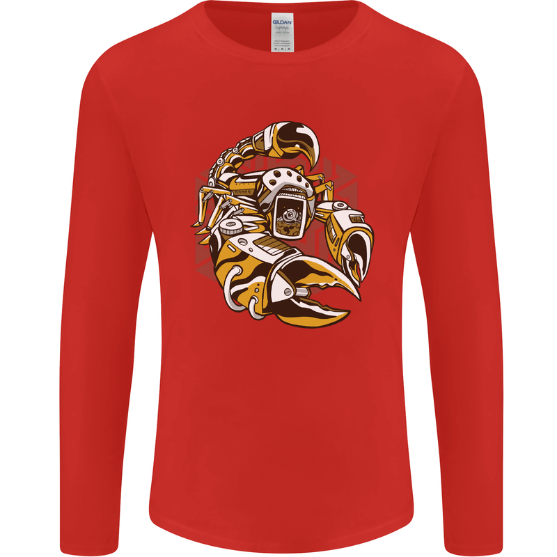 Steampunk Scorpion Mens Long Sleeve T-Shirt Red
