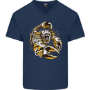 Steampunk Scorpion Mens V-Neck Cotton T-Shirt Navy Blue
