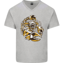Steampunk Scorpion Mens V-Neck Cotton T-Shirt Sports Grey