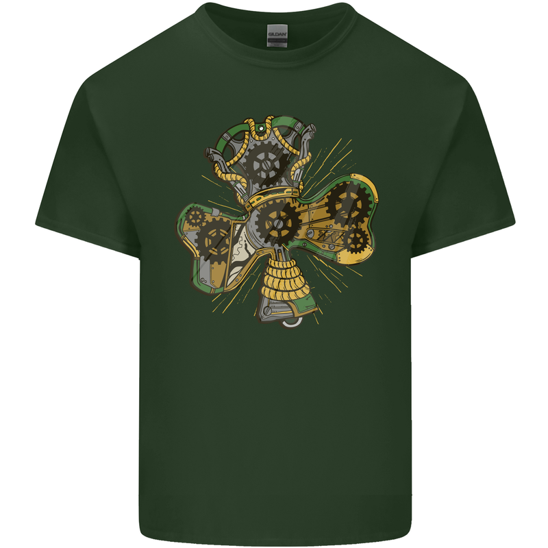 Steampunk Shamrock Mens Cotton T-Shirt Tee Top Forest Green