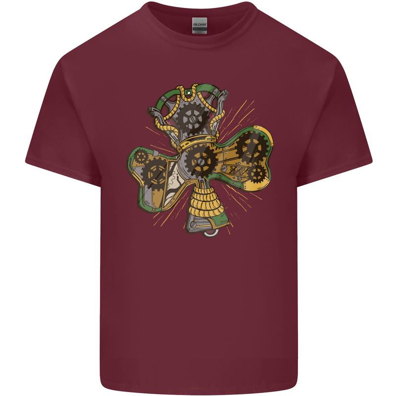 Steampunk Shamrock Mens Cotton T-Shirt Tee Top Maroon