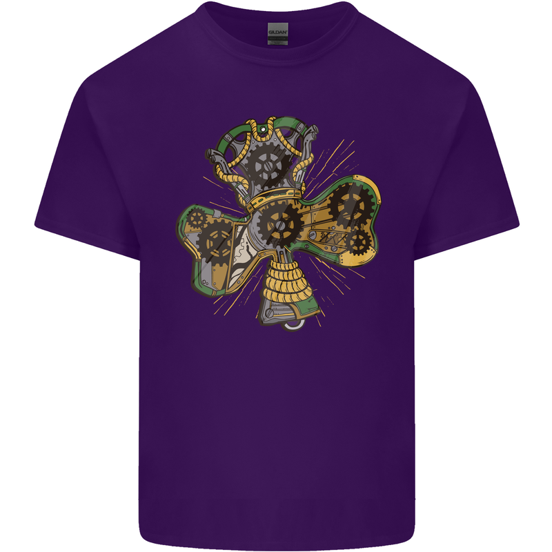 Steampunk Shamrock Mens Cotton T-Shirt Tee Top Purple