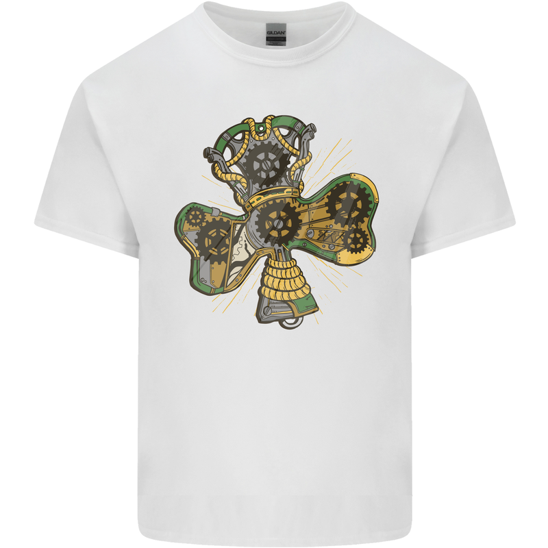 Steampunk Shamrock Mens Cotton T-Shirt Tee Top White