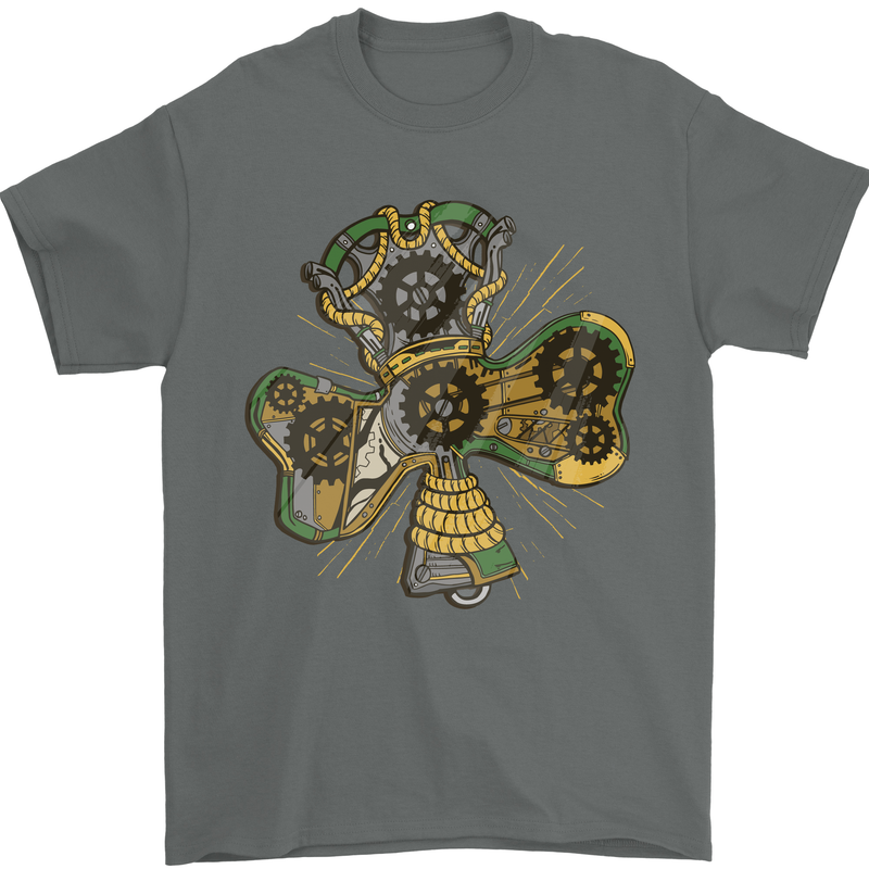 Steampunk Shamrock Mens T-Shirt Cotton Gildan Charcoal
